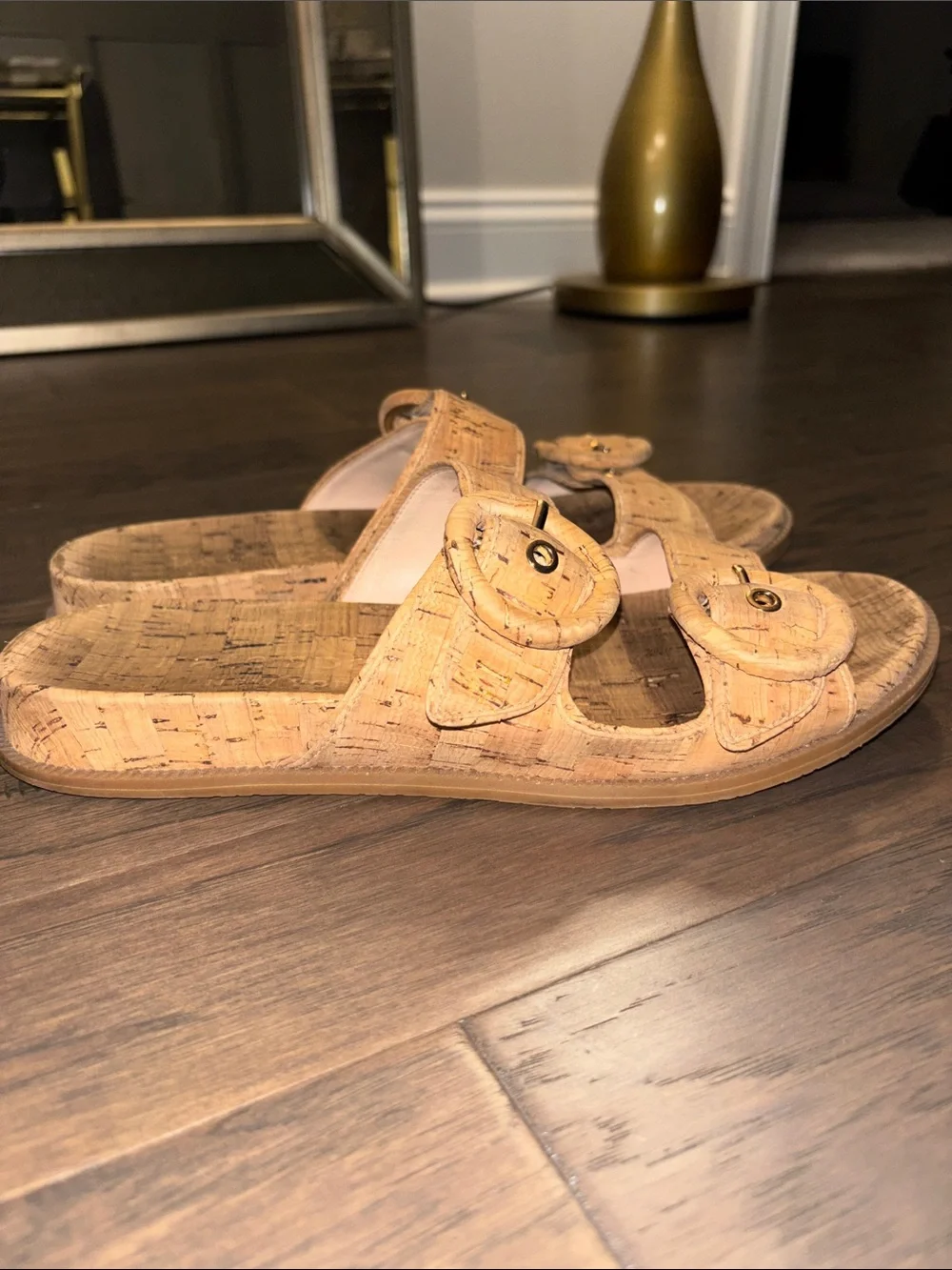 kate spade Cork-Look Double Buckle Slide Sandals - Tan